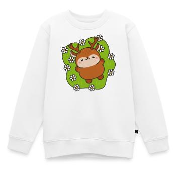 Cerf joyeux parmi les pâquerettes - Sweat Premium enfant bio - blanc - Devant - AI Model Kid Male (0cm)