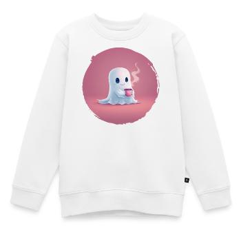 Kaffee‑Geist – Cozy Halloween Shirt - Kinder Premium Organic Sweatshirt - Weiß - Vorne - AI Model Kid Male (0cm)