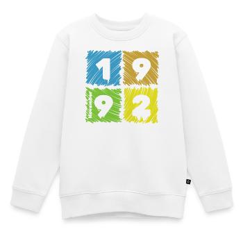 33. Écussons Geburtstag Farbige depuis 11/1992 - Sweat Premium enfant bio - blanc - Devant - AI Model Kid Male (0cm)
