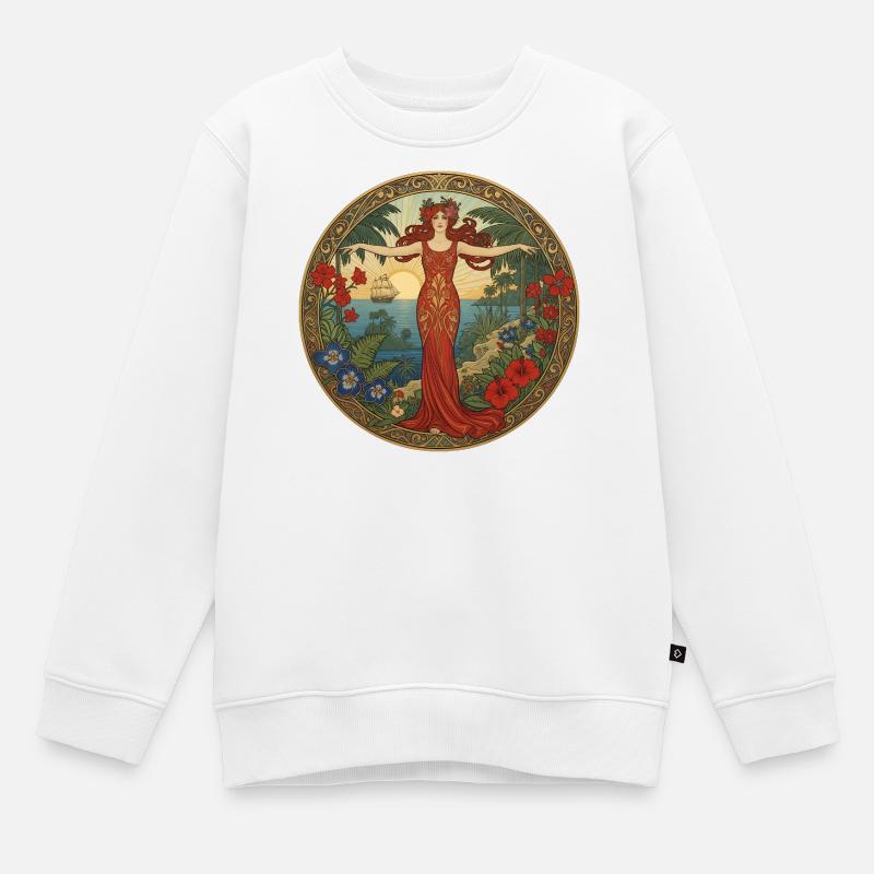Déesse tropicale au coucher du soleil - Sweat Premium enfant bio - blanc