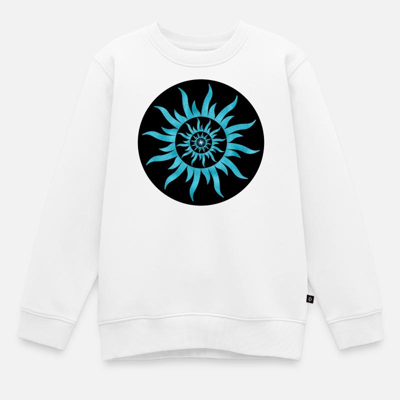 Soleil Spirale Bleu Saphir - Sweat Premium enfant bio - blanc