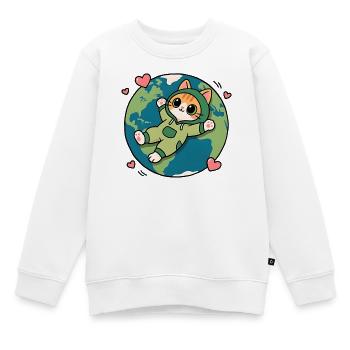 Grüne umweltfreundliche Katze auf dem Planeten Erde - Kinder Premium Organic Sweatshirt - Weiß - Vorne - AI Model Kid Male (0cm)