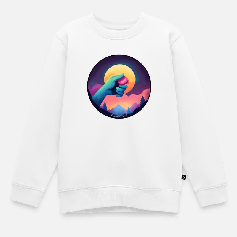 Blaue Hand hält einen Chip - Kinder Premium Organic Sweatshirt - Weiß