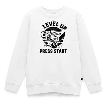 Level Up Press Start Retro - Kinder Premium Organic Sweatshirt - Weiß - Vorne - AI Model Kid Male (0cm)