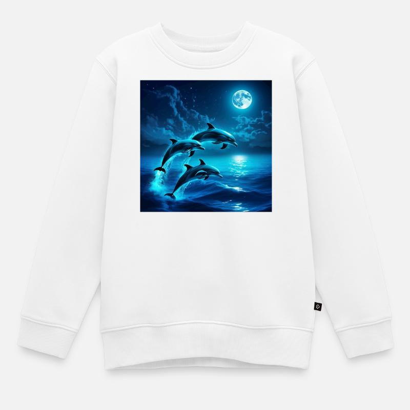 Sauts de dauphin au clair de lune - Sweat Premium enfant bio - blanc