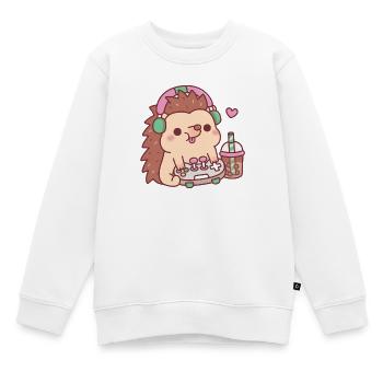 Cute Hedgehog With Game Controller And Boba Tea - Kids Premium Organic Sweatshirt - white - Front - AI Model Kid Male (0cm)