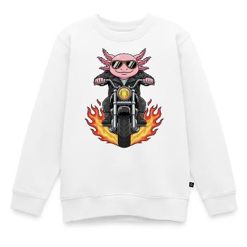 Cool Biker Axolotl Motorradflammen - Kinder Premium Organic Sweatshirt - Weiß - Vorne - AI Model Kid Male (0cm)