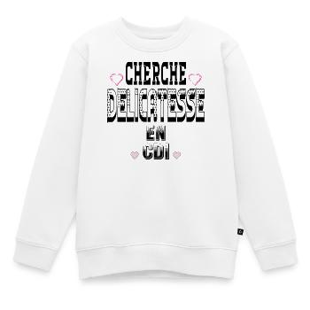 Cherche Délicatesse en CDI - Sweat Premium enfant bio - blanc - Devant - AI Model Kid Male (0cm)