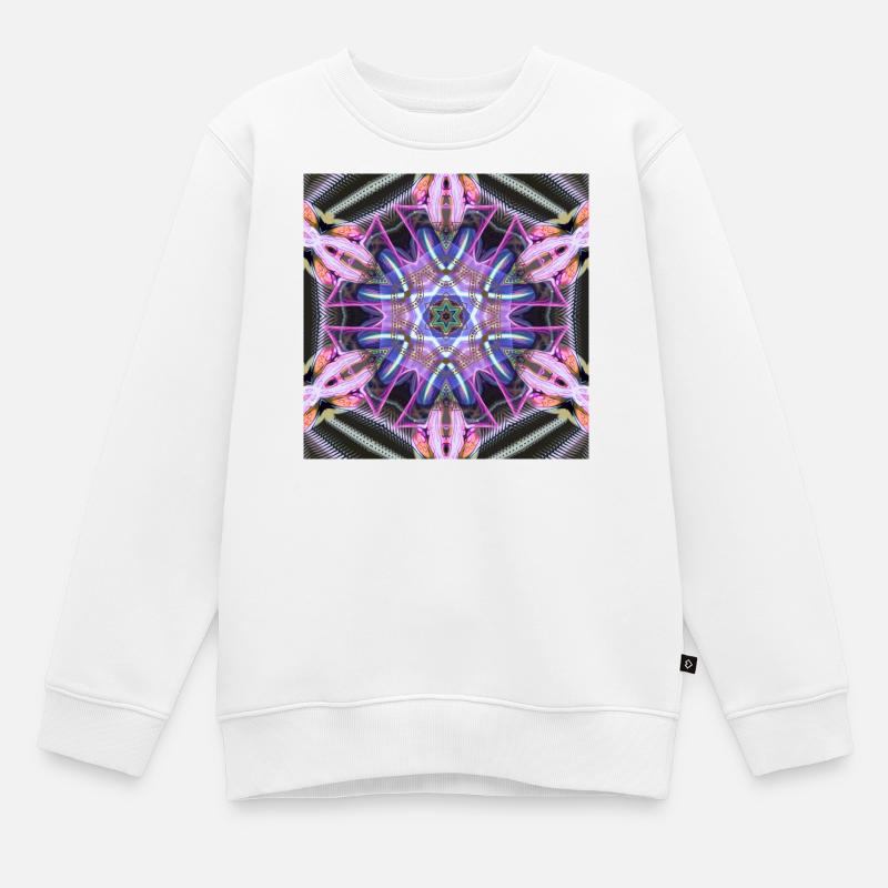 Psychedelic Neon Mandala Pattern - Kids Premium Organic Sweatshirt - white