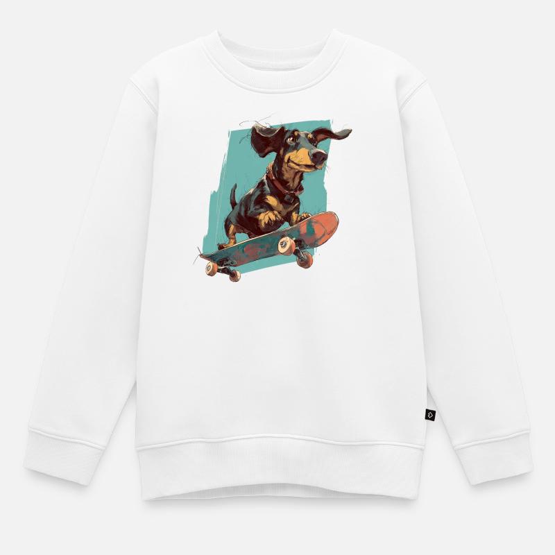 Teckel à roulettes - Sweat Premium enfant bio - blanc