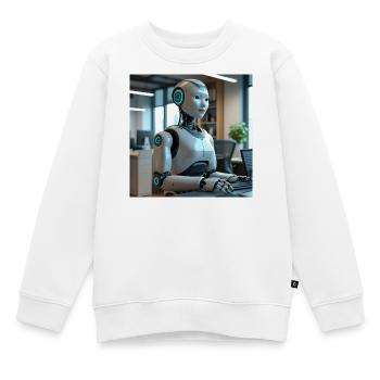 Robot humanoïde dans un bureau bleu - Sweat Premium enfant bio - blanc - Devant - AI Model Kid Male (0cm)