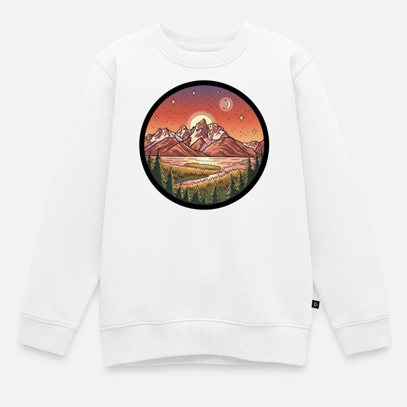 Moonlight Mountains Round Patch - Kids Premium Organic Sweatshirt - white