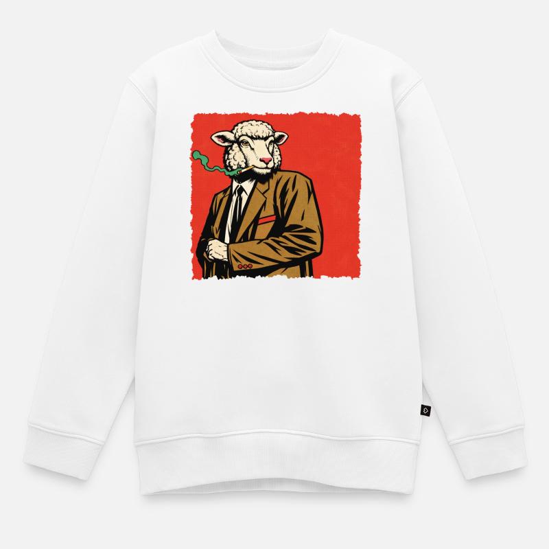 Lamm im Anzug mit Pfeife - Kinder Premium Organic Sweatshirt - Weiß