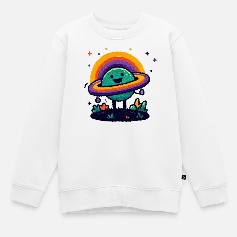 Bunter Planet mit Ring - Kinder Premium Organic Sweatshirt - Weiß