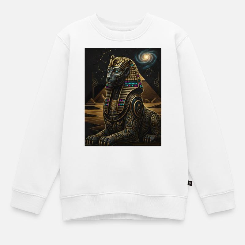 Sphinx Cosmique d’Anubis en or - Sweat Premium enfant bio - blanc