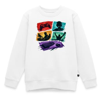 Bunte Gaming Panels Zocker-Universum - Kinder Premium Organic Sweatshirt - Weiß - Vorne - AI Model Kid Male (0cm)