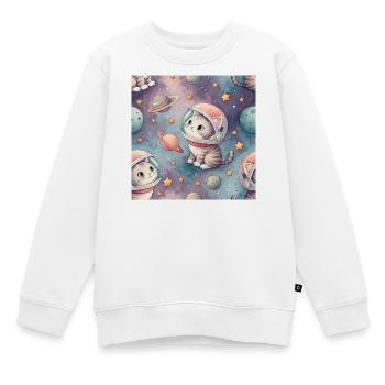Chaton cosmique en orbite - Sweat Premium enfant bio - blanc - Devant - AI Model Kid Male (0cm)