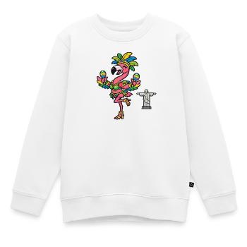 Samba flamant rose avec des maracas - Sweat Premium enfant bio - blanc - Devant - AI Model Kid Male (0cm)