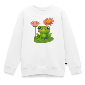 Grenouille mignonne avec des nénuphars roses - Sweat Premium enfant bio - blanc - Devant - AI Model Kid Male (0cm)