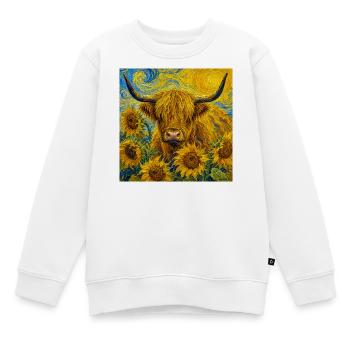 Sonnenige Highland-Kuh in Sonnenblumen - Kinder Premium Organic Sweatshirt - Weiß - Vorne - AI Model Kid Male (0cm)
