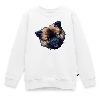Tête d’Eurasie aux yeux bleus duveteuse - Sweat Premium enfant bio - blanc - Devant - AI Model Kid Male (0cm)