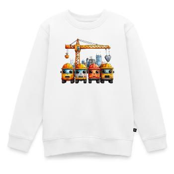 Véhicules de chantier mignons avec casque et décor urbain - Sweat Premium enfant bio - blanc - Devant - AI Model Kid Male (0cm)