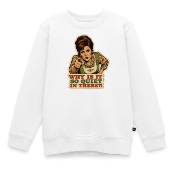 Warum ist es da drin so still Retro-Mama-Meme - Kinder Premium Organic Sweatshirt - Weiß - Vorne - AI Model Kid Male (0cm)