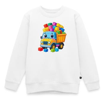 Kawaii truck tipper with many colorful building blocks - Kids Premium Organic Sweatshirt - white - Front - AI Model Kid Male (0cm)