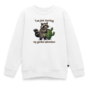 Starting garden adventure - Raccoon and cactus - Kinder Premium Organic Sweatshirt - Weiß - Vorne - AI Model Kid Male (0cm)