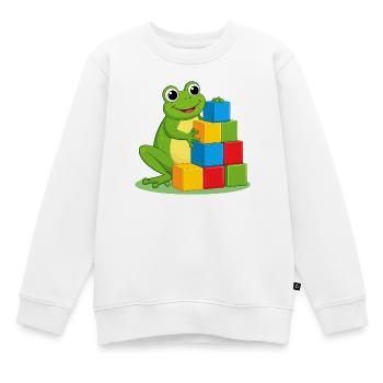 Grenouille de dessins animés verts jouant avec des blocs de construction colorés - Sweat Premium enfant bio - blanc - Devant - AI Model Kid Male (0cm)