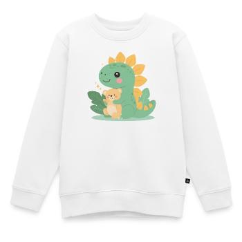 Petit dinosaure de dessin animé avec un ours en peluche – Mignon - Sweat Premium enfant bio - blanc - Devant - AI Model Kid Male (0cm)