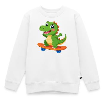 Petit dinosaure vert sur un skateboard – Design cool - Sweat Premium enfant bio - blanc - Devant - AI Model Kid Male (0cm)