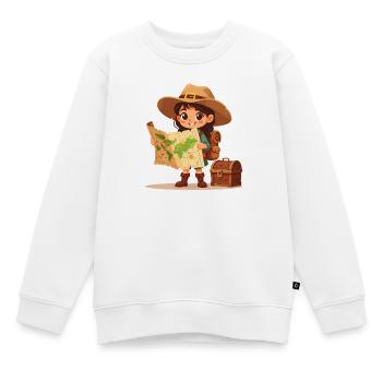 Petit explorateur de bandes dessinées avec carte au trésor et coffre - Sweat Premium enfant bio - blanc - Devant - AI Model Kid Male (0cm)