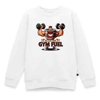 Gym Fuel 5AM Crew Kaffee-Lifter - Kinder Premium Organic Sweatshirt - Weiß - Vorne - AI Model Kid Male (0cm)