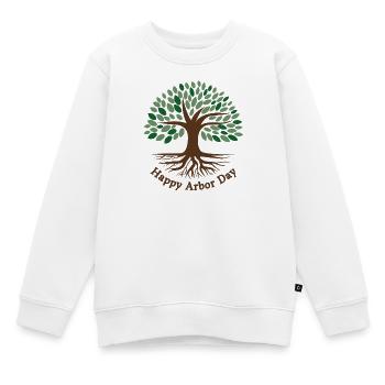 Bonne Journée de l’Arbore, feuilles, arbres et racines - Sweat Premium enfant bio - blanc - Devant - AI Model Kid Male (0cm)