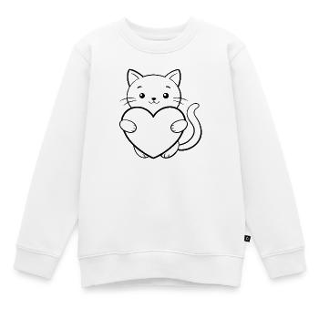 Chat au cœur - Sweat Premium enfant bio - blanc - Devant - AI Model Kid Male (0cm)