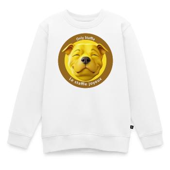Stafficone Badge joyeux - 053i - Sweat Premium enfant bio - blanc - Devant - AI Model Kid Male (0cm)