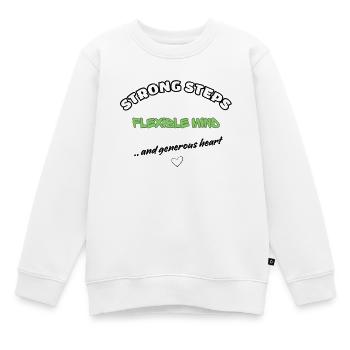 Pas forts, esprit flexible – cœur généreux - Sweat Premium enfant bio - blanc - Devant - AI Model Kid Male (0cm)