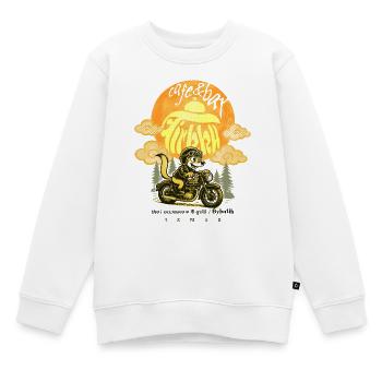 Café & Bar Tirkku – Goldwiesel auf dem Fahrrad - Kinder Premium Organic Sweatshirt - Weiß - Vorne - AI Model Kid Male (0cm)
