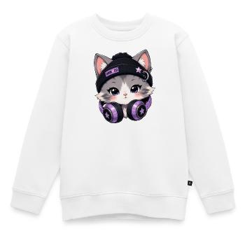 Lila DJ-Katze mit Kopfhörern - Kinder Premium Organic Sweatshirt - Weiß - Vorne - AI Model Kid Male (0cm)