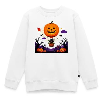 Kürbisballon-Katzen-Halloween-Szene - Kinder Premium Organic Sweatshirt - Weiß - Vorne - AI Model Kid Male (0cm)