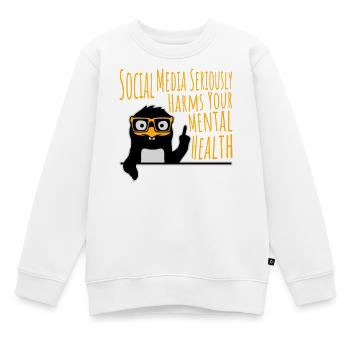 Social Media Seriously Harms Mental Health Pinguin - Kinder Premium Organic Sweatshirt - Weiß - Vorne - AI Model Kid Male (0cm)