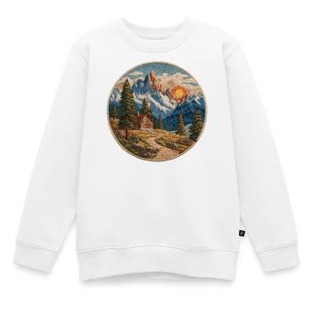 Berglandschaft Patch mit Hütte - Kinder Premium Organic Sweatshirt - Weiß - Vorne - AI Model Kid Male (0cm)