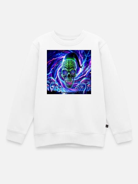 Neon Psychedelischer Goa Alien mit Pilzlandschaft - Kinder Premium Organic Sweatshirt - Weiß