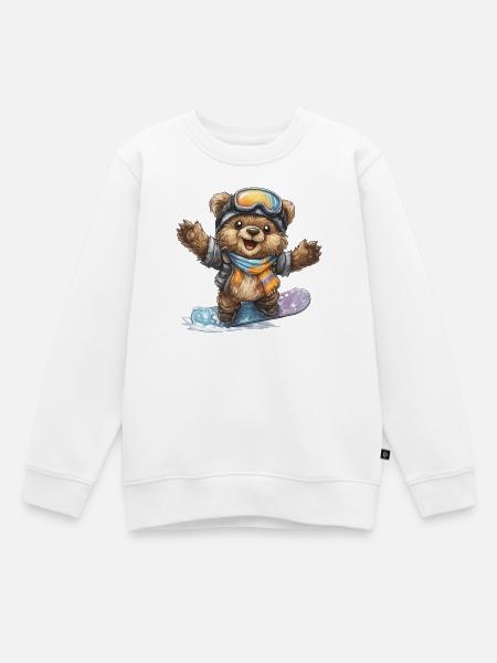 Snowboardbär im Winter - Kinder Premium Organic Sweatshirt - Weiß