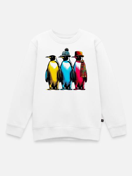 Pinguine mit Mütze und Schal - Kinder Premium Organic Sweatshirt - Weiß