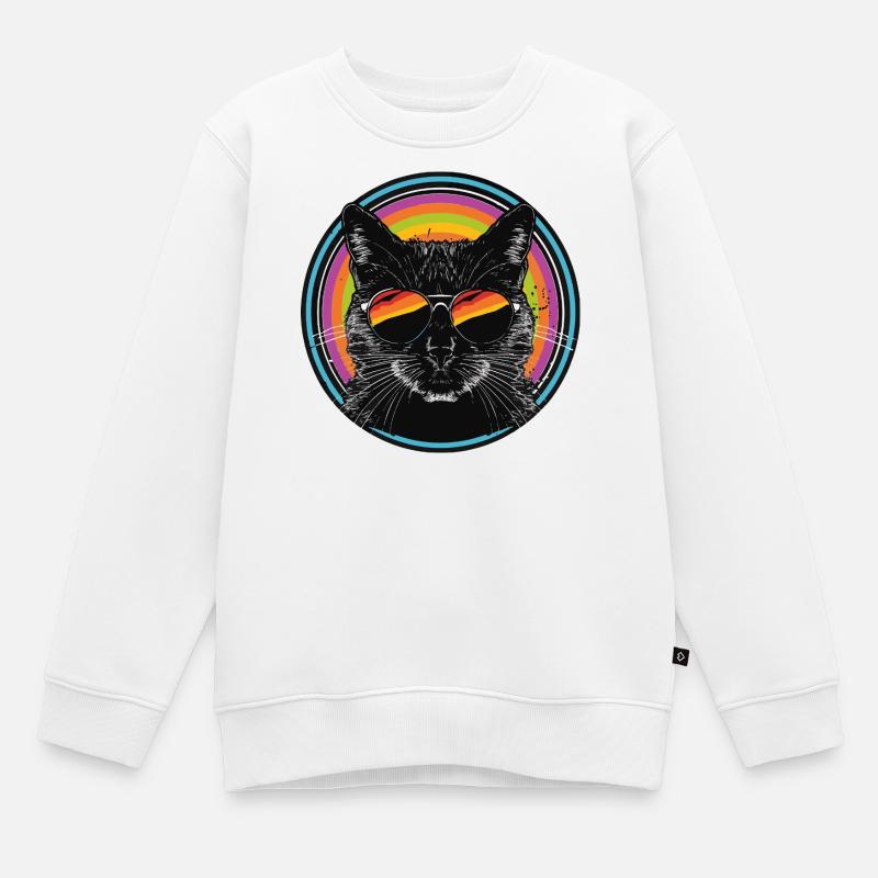 Rainbow-Katze mit Sonnenbrille - Kinder Premium Organic Sweatshirt - Weiß