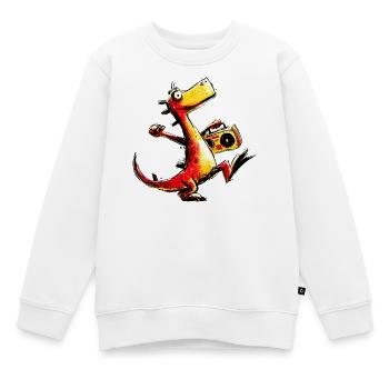 Cooles Retro Dino Boombox Design - Kinder Premium Organic Sweatshirt - Weiß - Vorne - AI Model Kid Male (0cm)