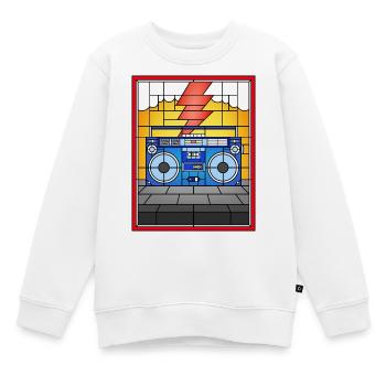 Illustration de Boombox en vitrail - Sweat Premium enfant bio - blanc - Devant - AI Model Kid Male (0cm)