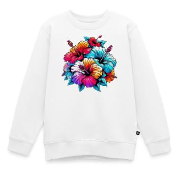 Fleurs d’hibiscus - Sweat Premium enfant bio - blanc - Devant - AI Model Kid Male (0cm)